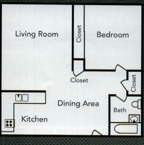 Lakeview Towers | Apartments | Floor Plan 4 | 1x1